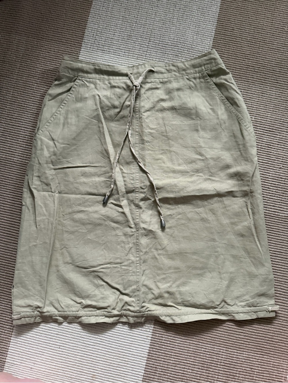 Casual Drawstring Khaki Linen Skirt